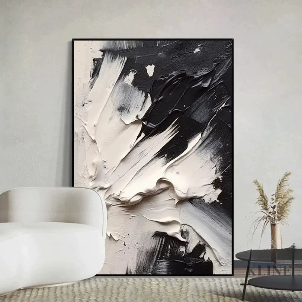 Black and Cream Textured Oil Painting - Hand Painting Black and White Paintings