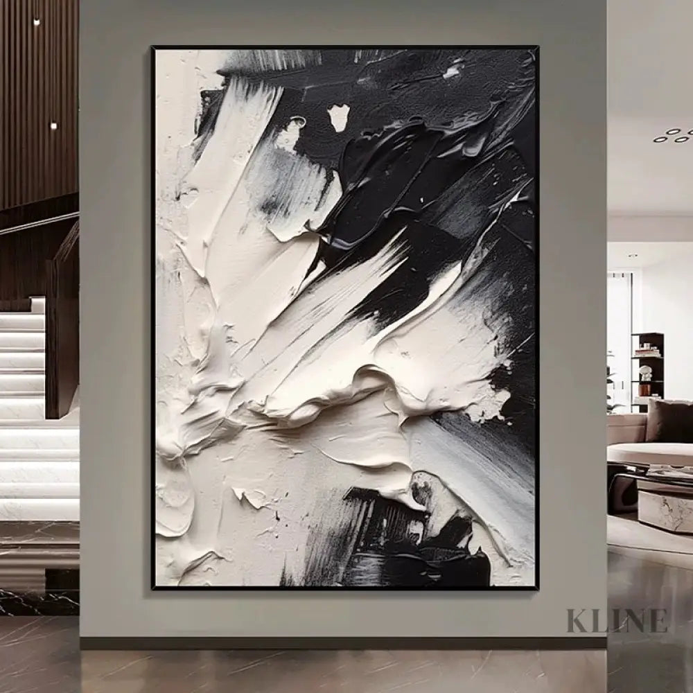 Black and Cream Textured Oil Painting - Hand Painting Black and White Paintings