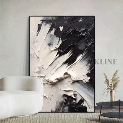 Black and Cream Textured Oil Painting - Hand Painting