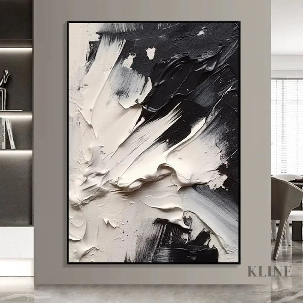 Black and Cream Textured Oil Painting - Hand Painting Black and White Paintings