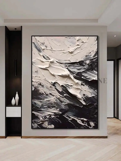 Black and Cream Textured Seascape - Hand Painting