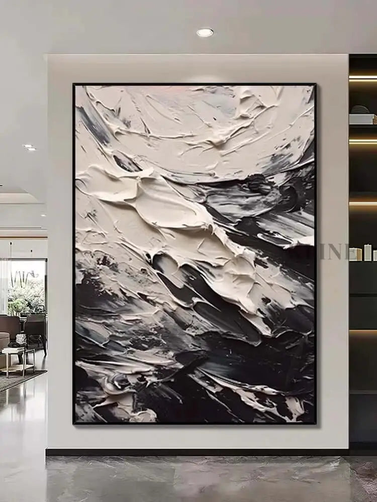 Black and Cream Textured Seascape - Hand Painting