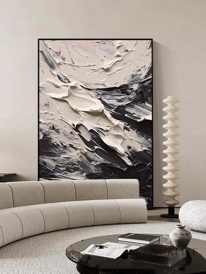 Black and Cream Textured Seascape - Hand Painting