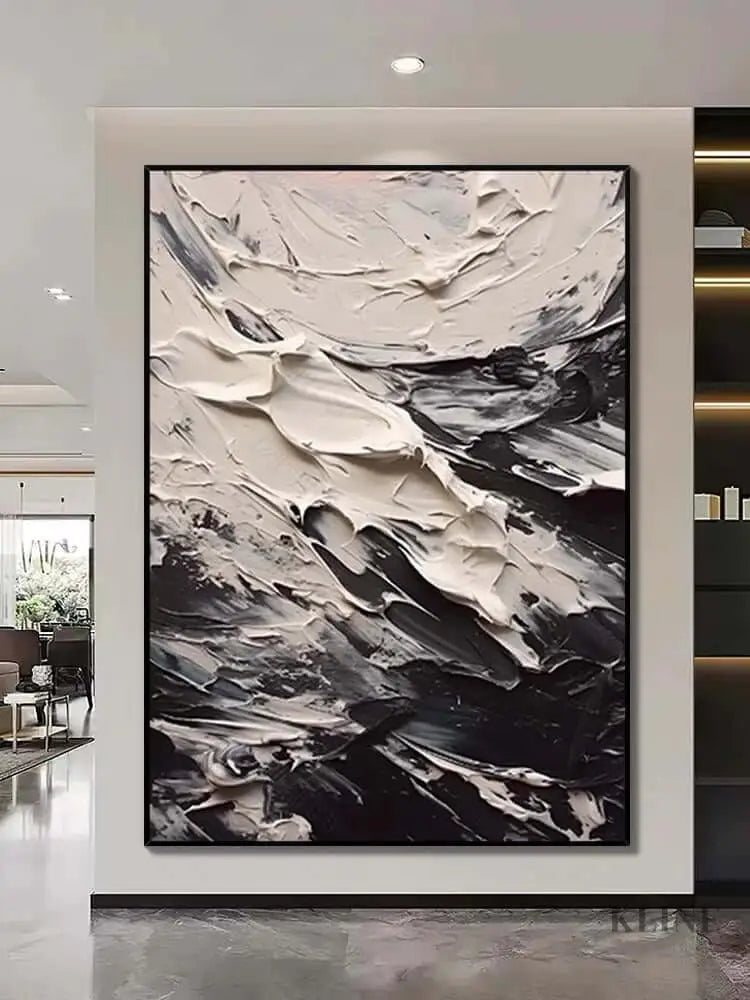 Black and Cream Textured Seascape - Hand Painting 