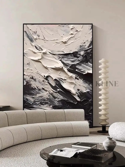 Black and Cream Textured Seascape - Hand Painting