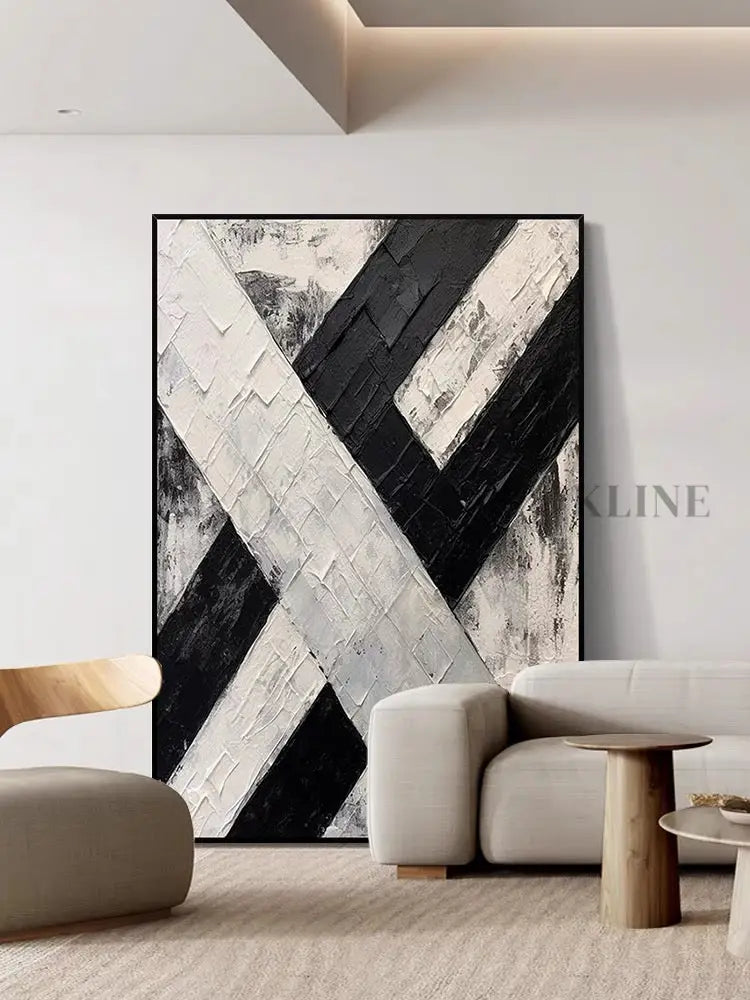 Black and Cream White Knife Painting - Hand Painting