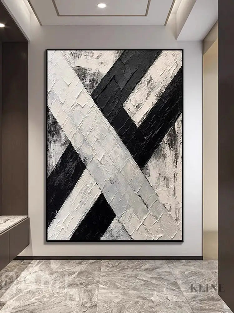Black and Cream White Knife Painting - Hand Painting