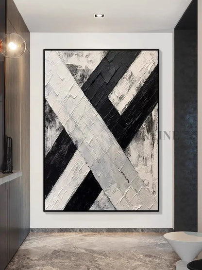 Black and Cream White Knife Painting - Hand Painting