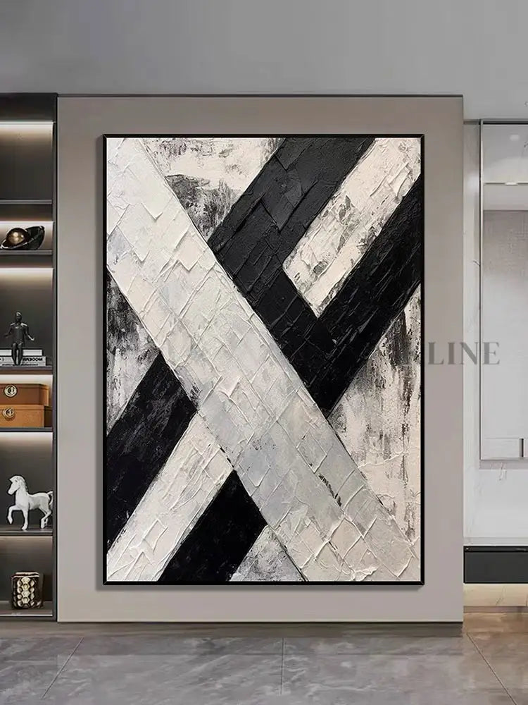 Black and Cream White Knife Painting - Hand Painting