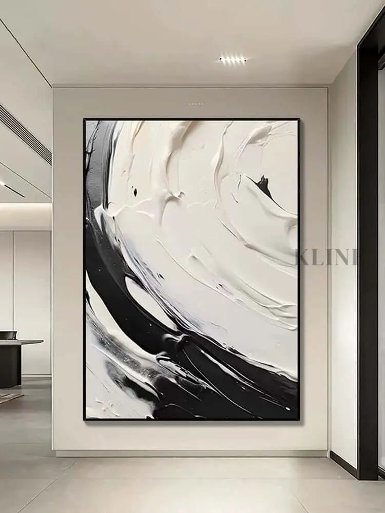 Black and Cream White Swipe - Hand Painting لوحات بالأبيض والأسود