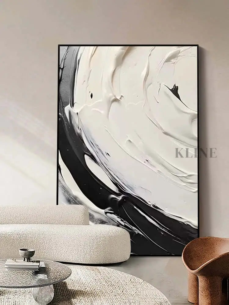 Black and Cream White Swipe - Hand Painting لوحات بالأبيض والأسود