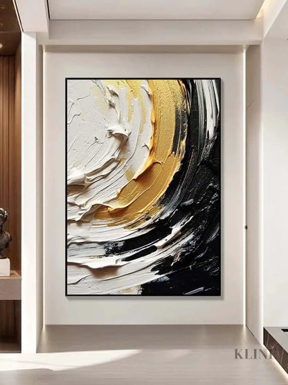 Black and Cream Yellow Textured Wall Art - Hand Painting
