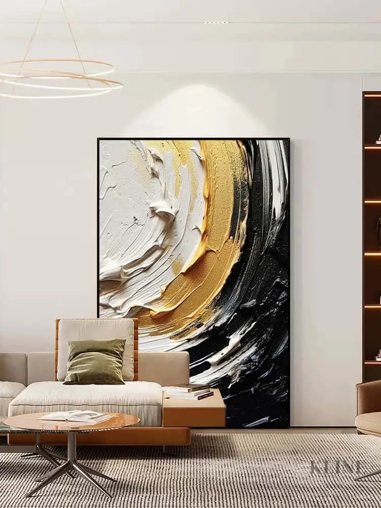 Black and Cream Yellow Textured Wall Art - Hand Painting 