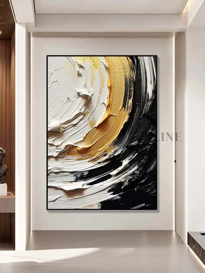 Black and Cream Yellow Textured Wall Art - Hand Painting