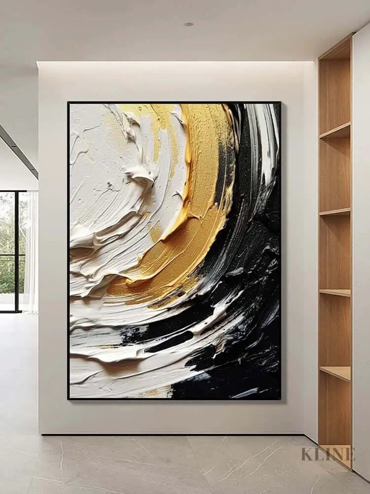 Black and Cream Yellow Textured Wall Art - Hand Painting 