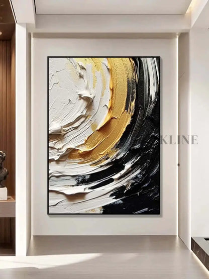 Black and Cream Yellow Textured Wall Art - Hand Painting