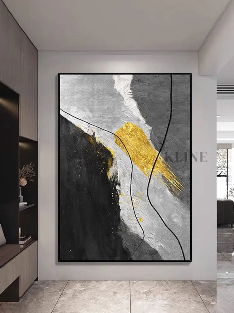 Black and Gold Textured Painting - Hand Painting قماش جدار الفن