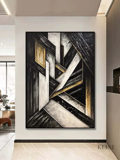 Black and Golden Geometric Textured Wall Art - Hand Painting