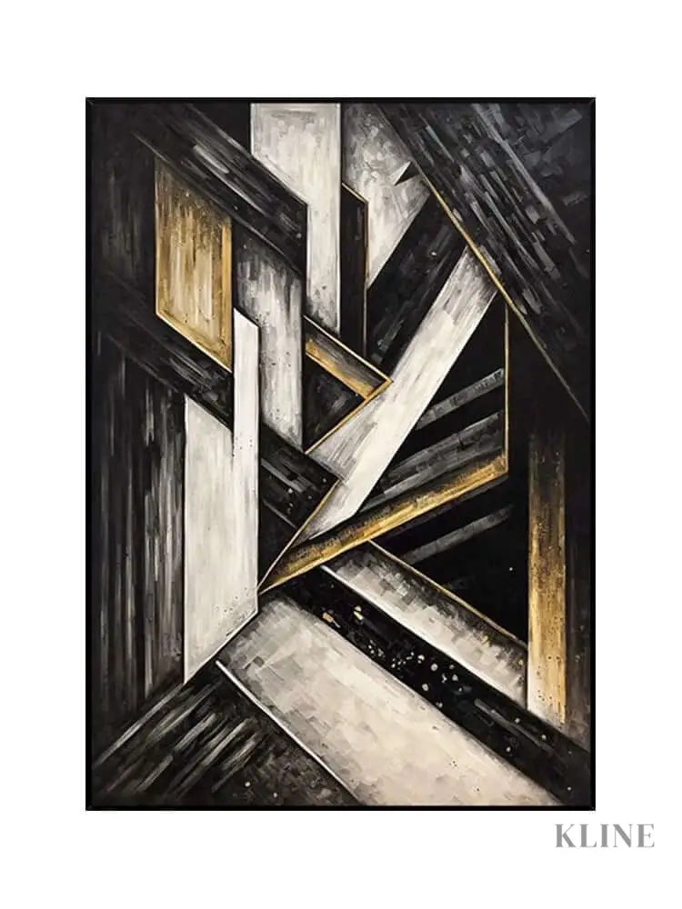 Black and Golden Geometric Textured Wall Art - Hand Painting