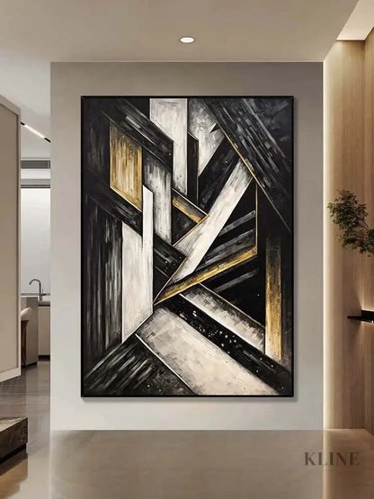 Black and Golden Geometric Textured Wall Art - Hand Painting