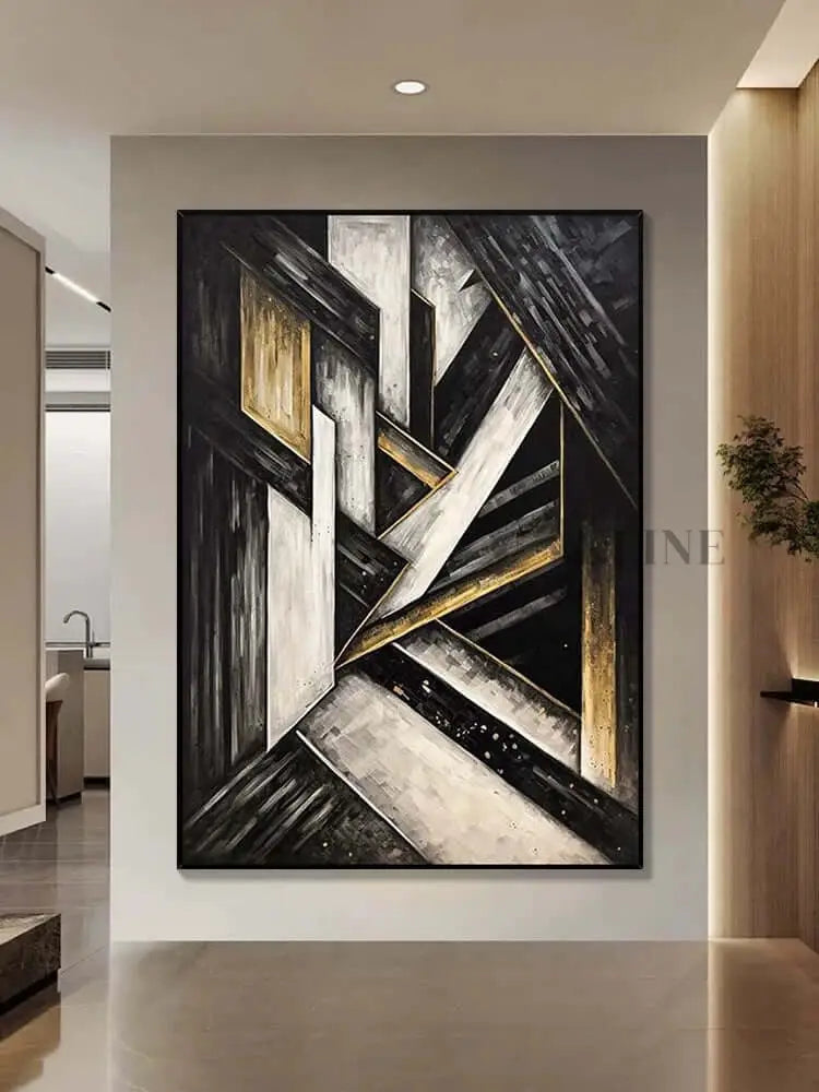 Black and Golden Geometric Textured Wall Art - Hand Painting Arte de pared grande