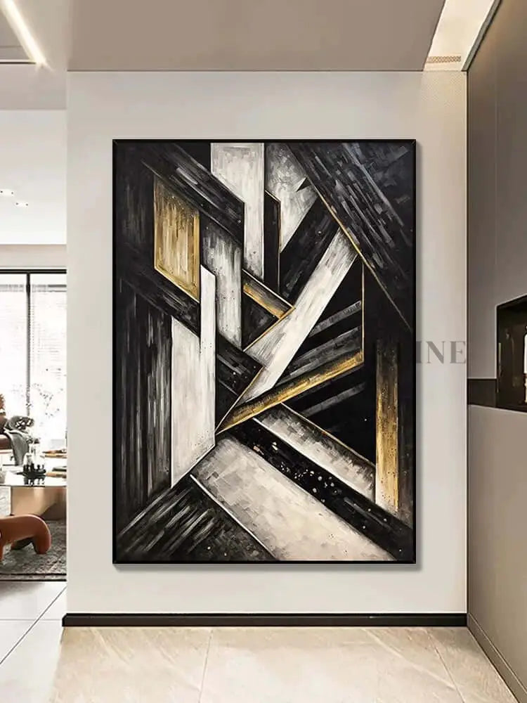 Black and Golden Geometric Textured Wall Art - Hand Painting Arte de pared grande