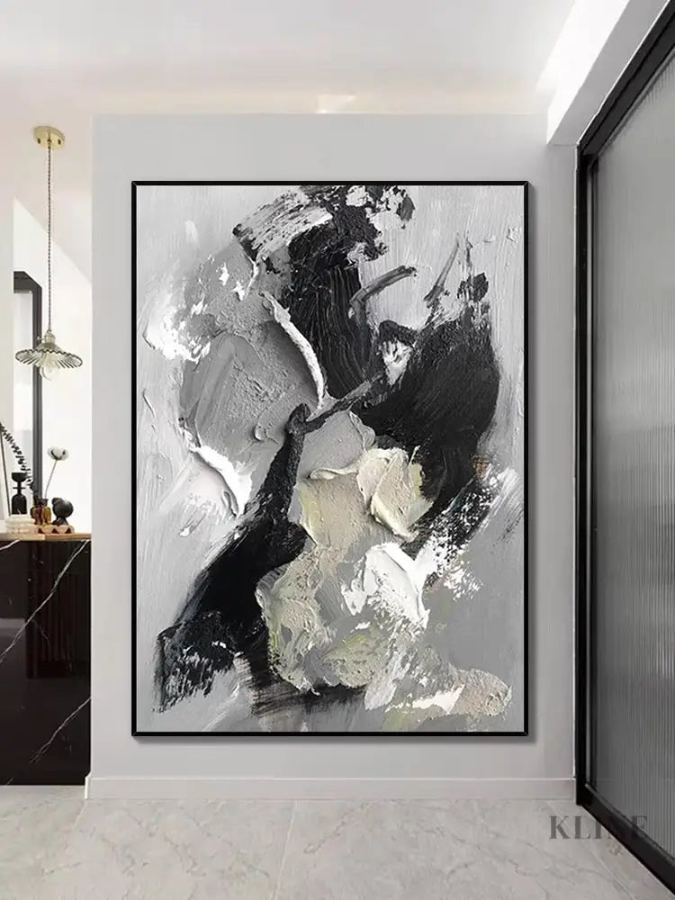 Black and Gray Heavy Textured Oil Painting - Hand Painting