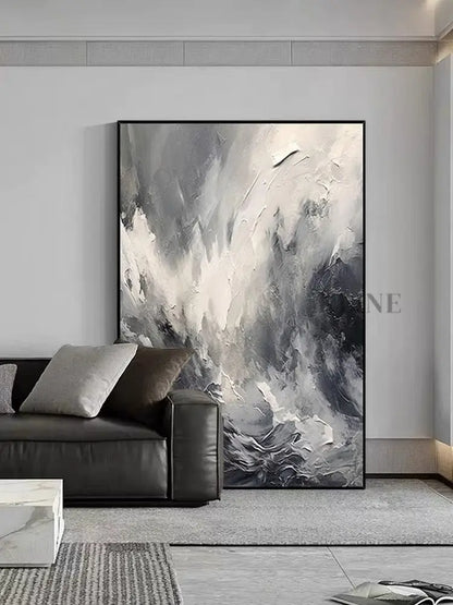 Black and Grey Heavy Textured Art - Hand Painting