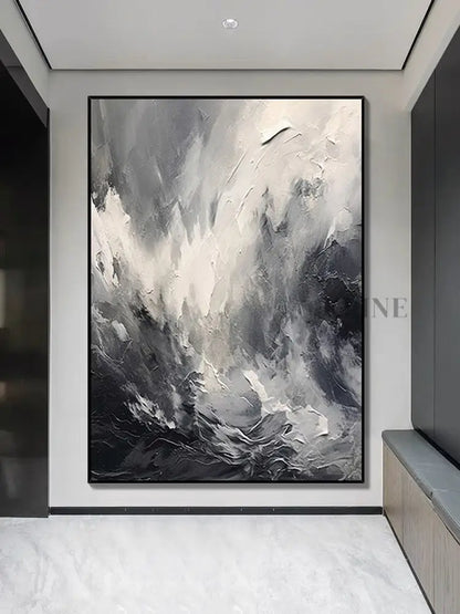 Black and Grey Heavy Textured Art - Hand Painting
