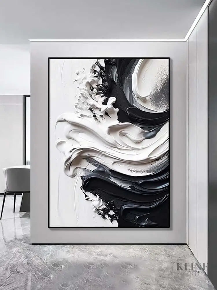 Black and Heavy White Texture - Hand Painting Textured Wall Art