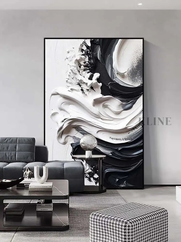 Black and Heavy White Texture - Hand Painting