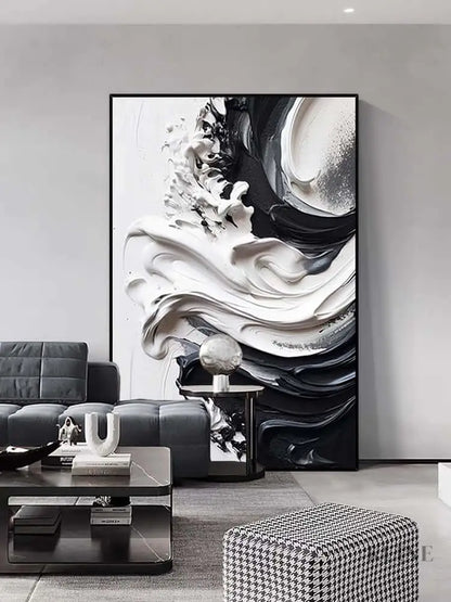 Black and Heavy White Texture - Hand Painting