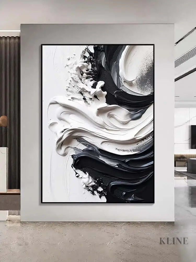 Black and Heavy White Texture - Hand Painting