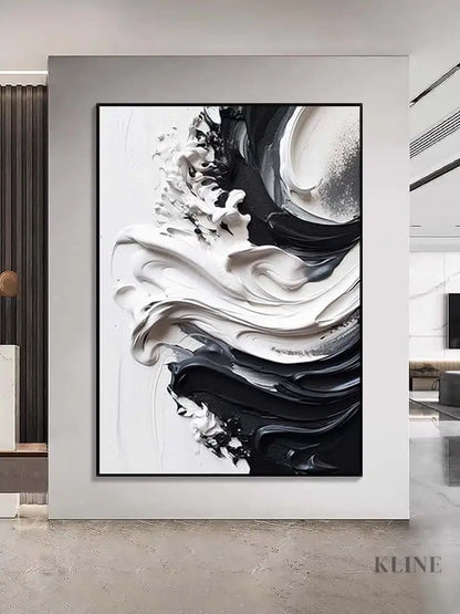 Black and Heavy White Texture - Hand Painting