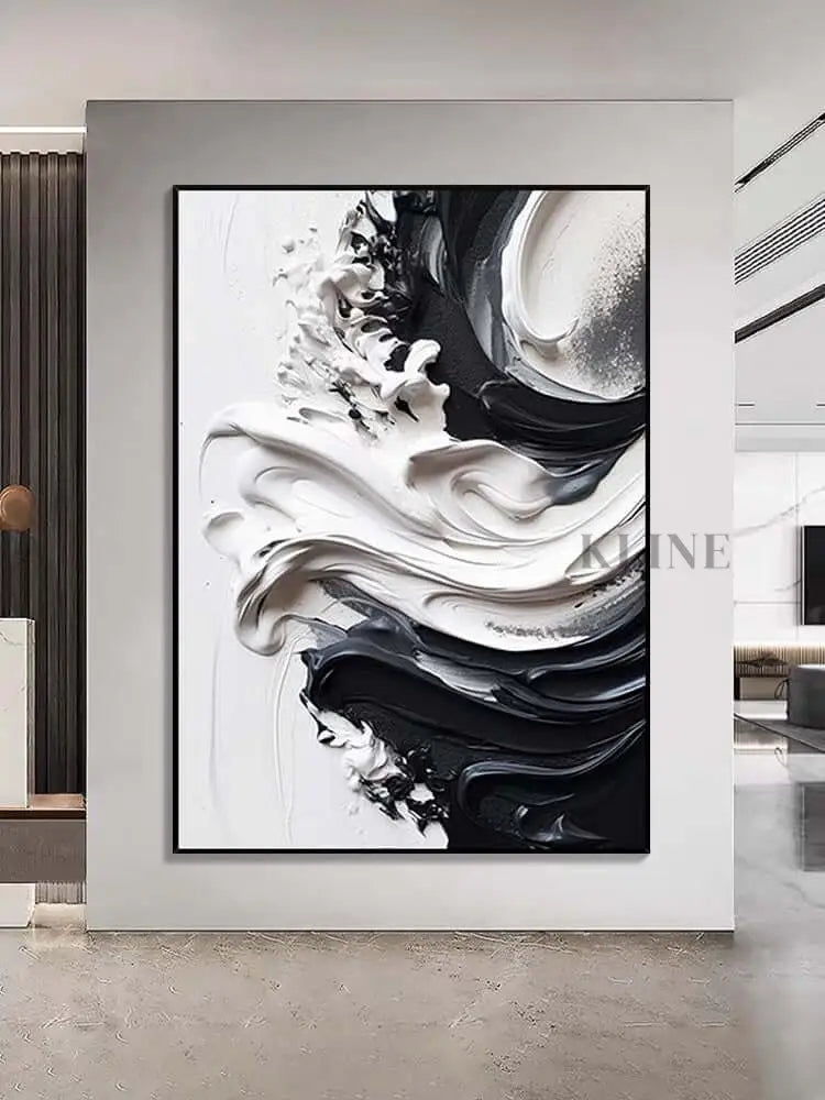 Black and Heavy White Texture - Hand Painting キャンバスウォールアート