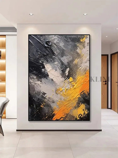 Black and Orange Textured Wall Art - Hand Painting