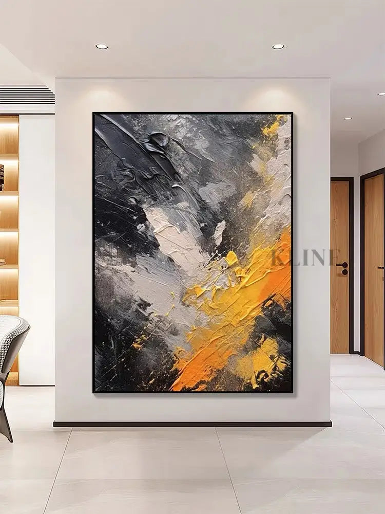 Black and Orange Textured Wall Art - Hand Painting Arte de pared grande