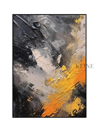 Black and Orange Textured Wall Art - Hand Painting