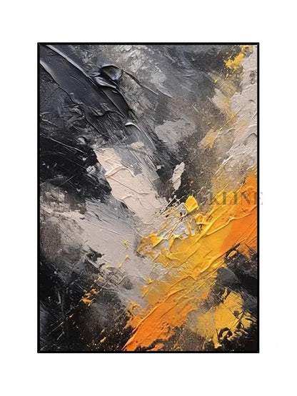 Black and Orange Textured Wall Art - Hand Painting