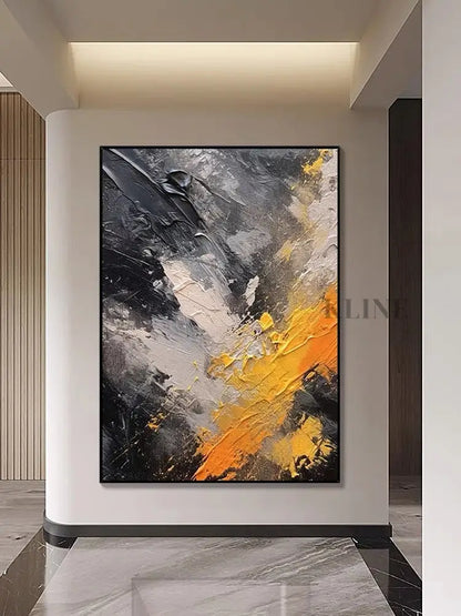 Black and Orange Textured Wall Art - Hand Painting