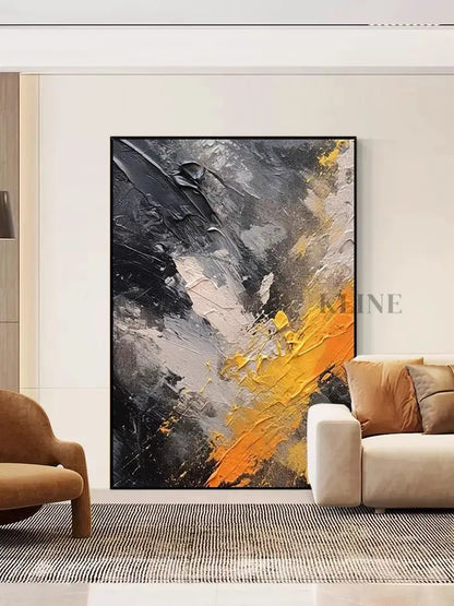 Black and Orange Textured Wall Art - Hand Painting