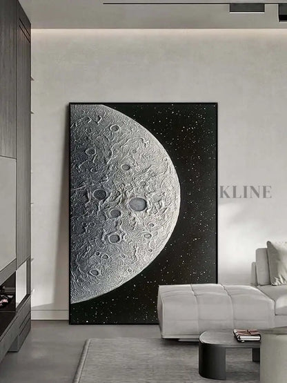Black and Silver Moon Textured Wall Art - Hand Painting