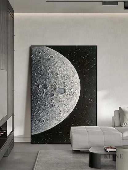 Black and Silver Moon Textured Wall Art - Hand Painting