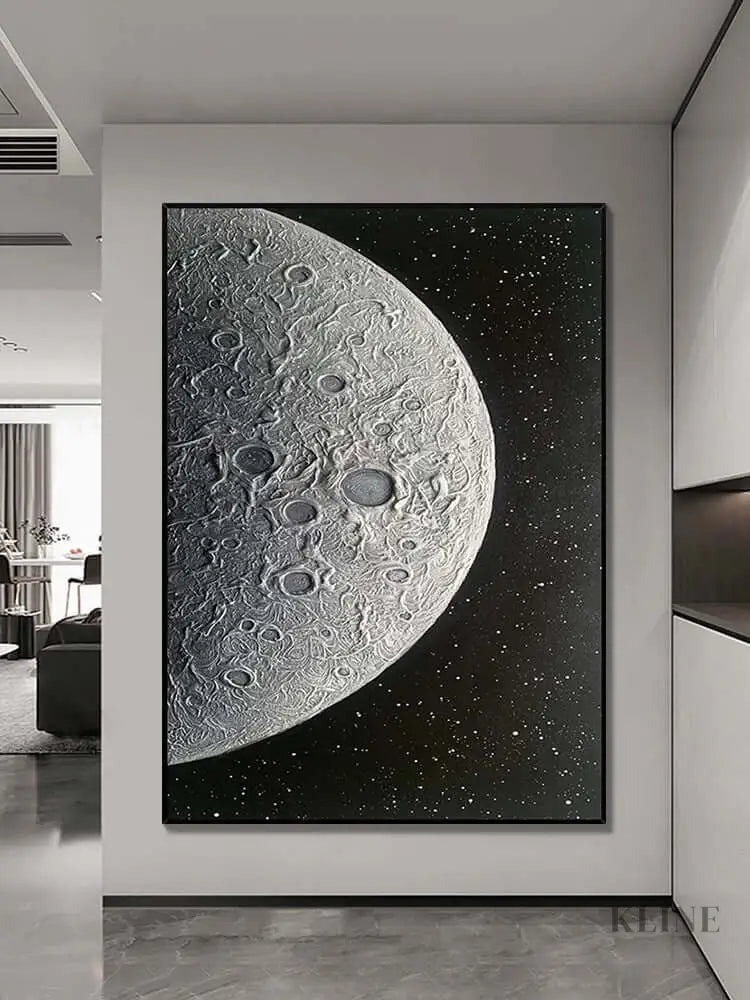 Black and Silver Moon Textured Wall Art - Hand Painting
