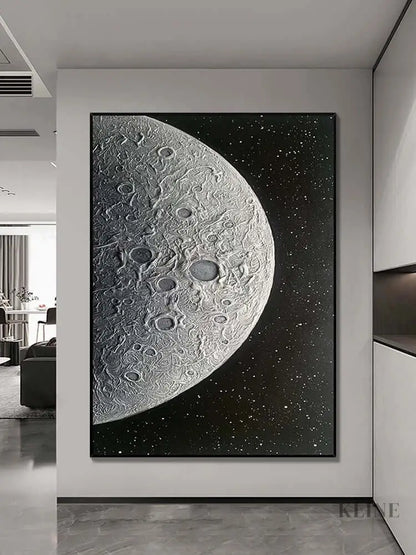 Black and Silver Moon Textured Wall Art - Hand Painting