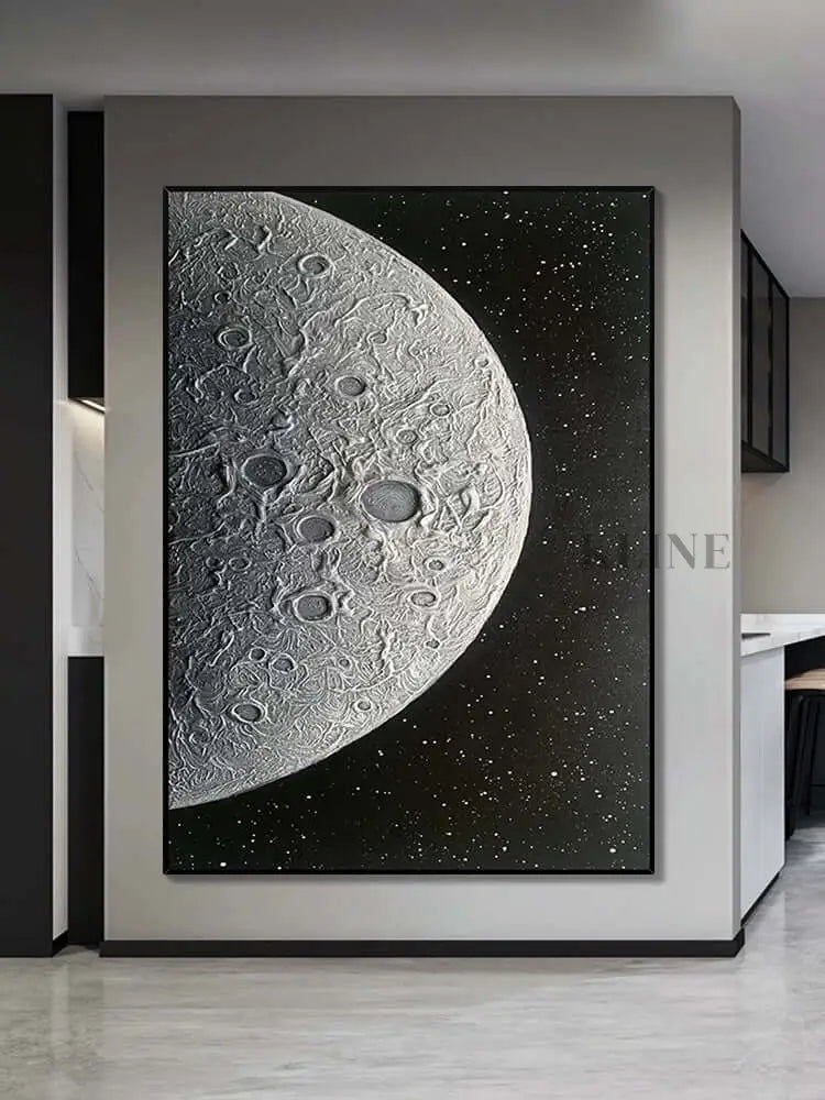 Black and Silver Moon Textured Wall Art - Hand Painting