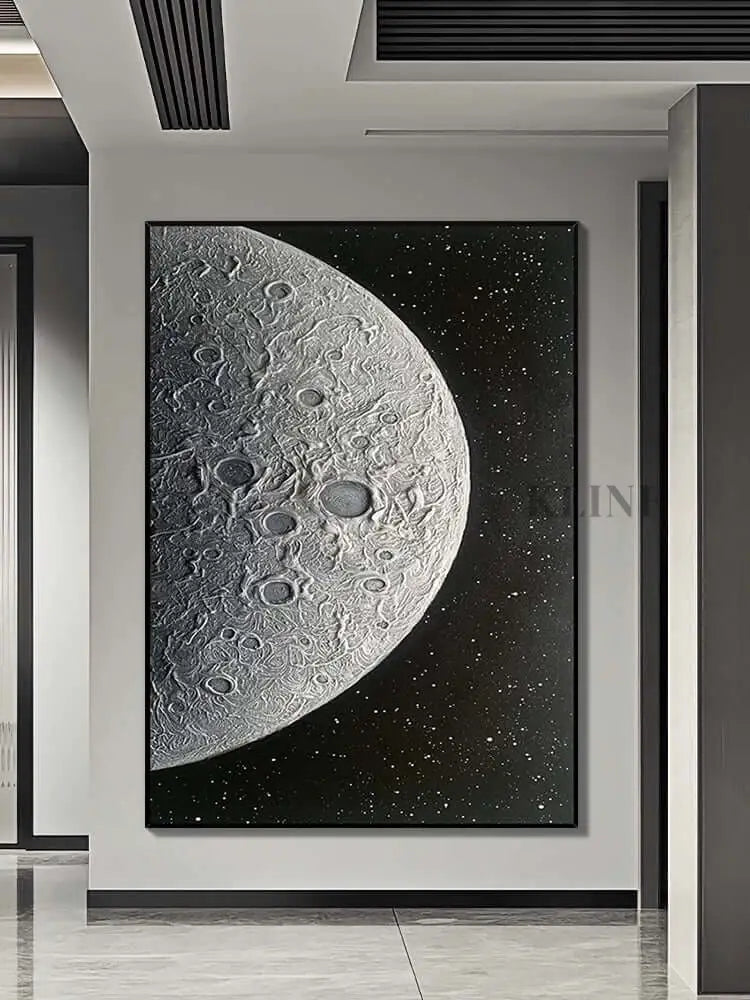 Black and Silver Moon Textured Wall Art - Hand Painting