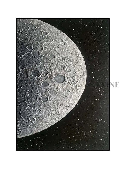 Black and Silver Moon Textured Wall Art - Hand Painting