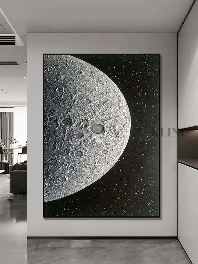 Black and Silver Moon Textured Wall Art - Hand Painting キャンバスウォールアート