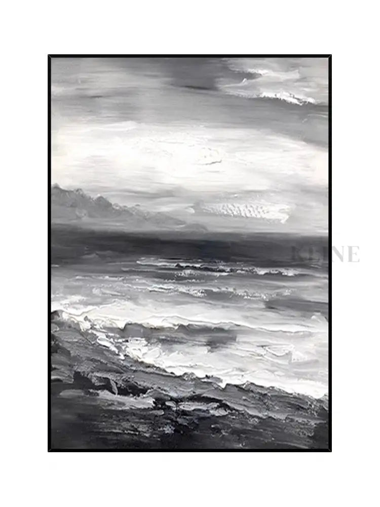 Black and White Beach Oil Painting - Hand Painting